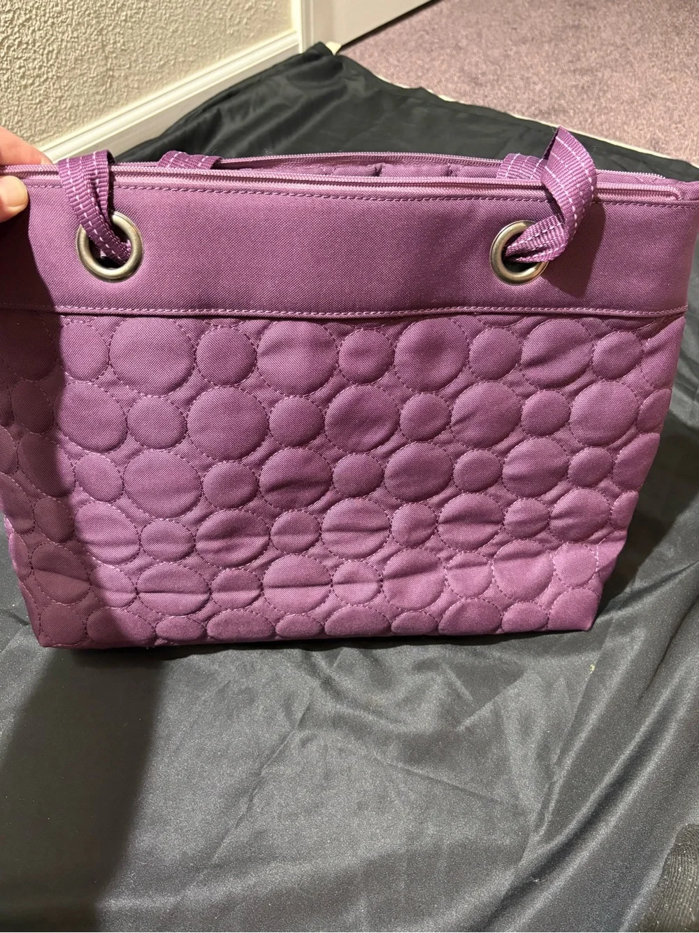 thirty-one Purple Quilted Circle-Pattern Tote with Grommet Straps
